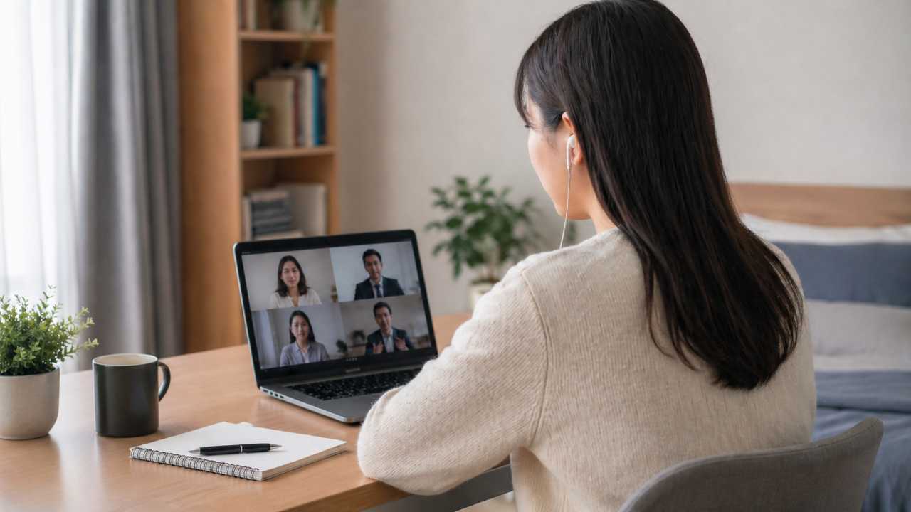 オンライン冬インターンに参加する大学生の後ろ姿