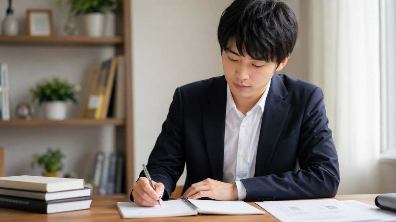 大学生が面接練習をしている様子の実写風写真