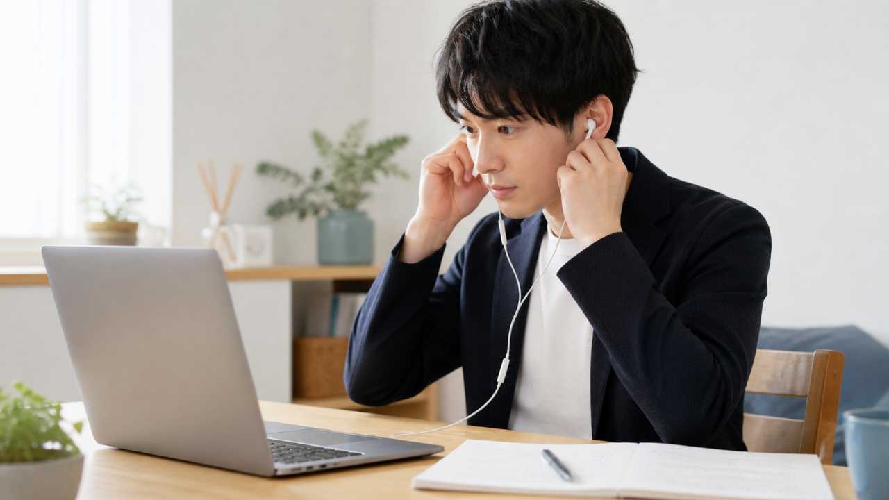 学生がオンライン面接の準備をしている写真風イメージ