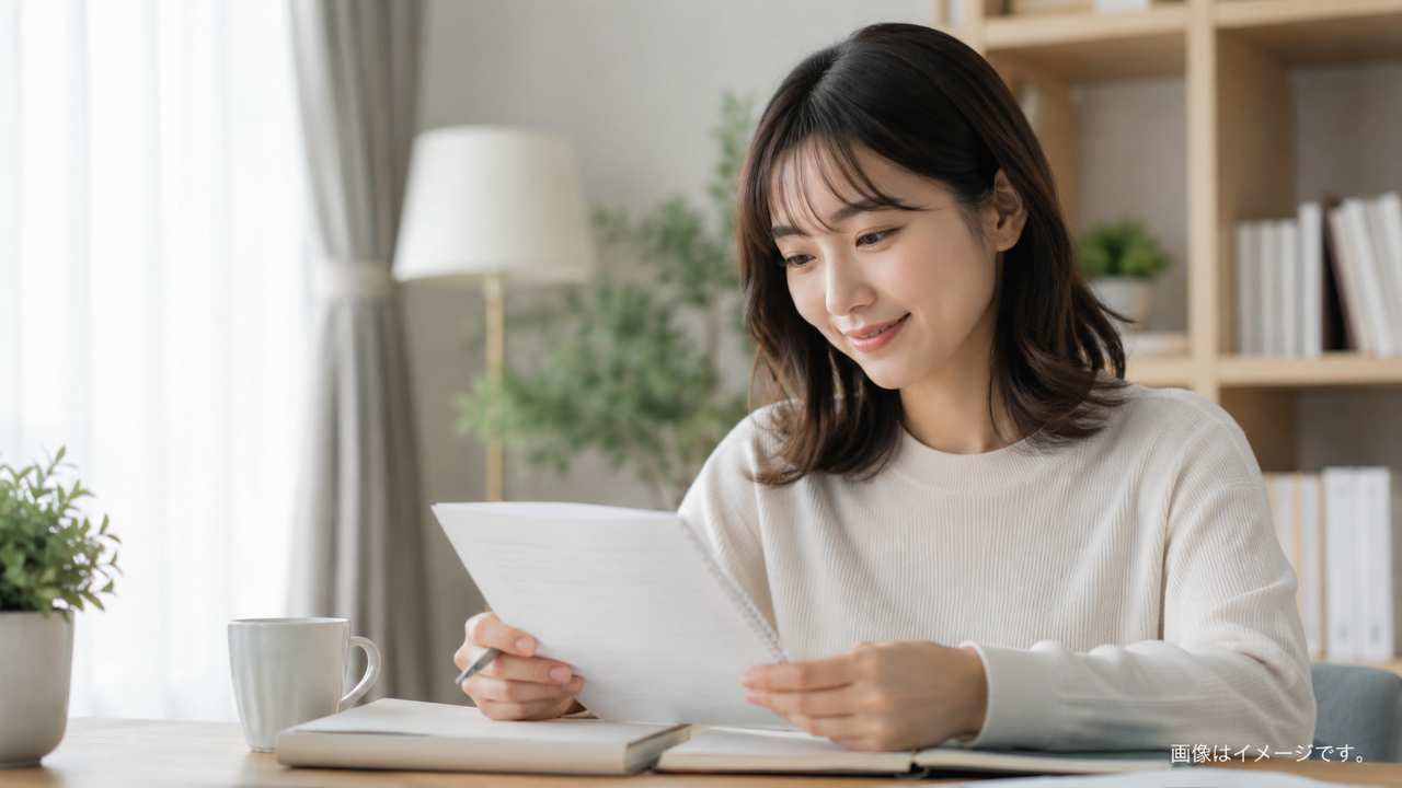 不安そうだった求職者が相談後にメモを見ながら少し笑顔になる場面